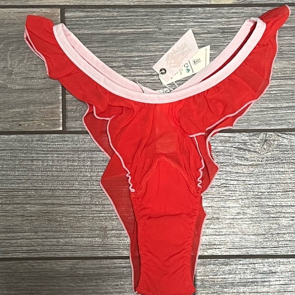 NWT We are HAH X Free People Fly Girl Mesh Panty XS S M L XL Blood Orange Red - Picture 5 of 8